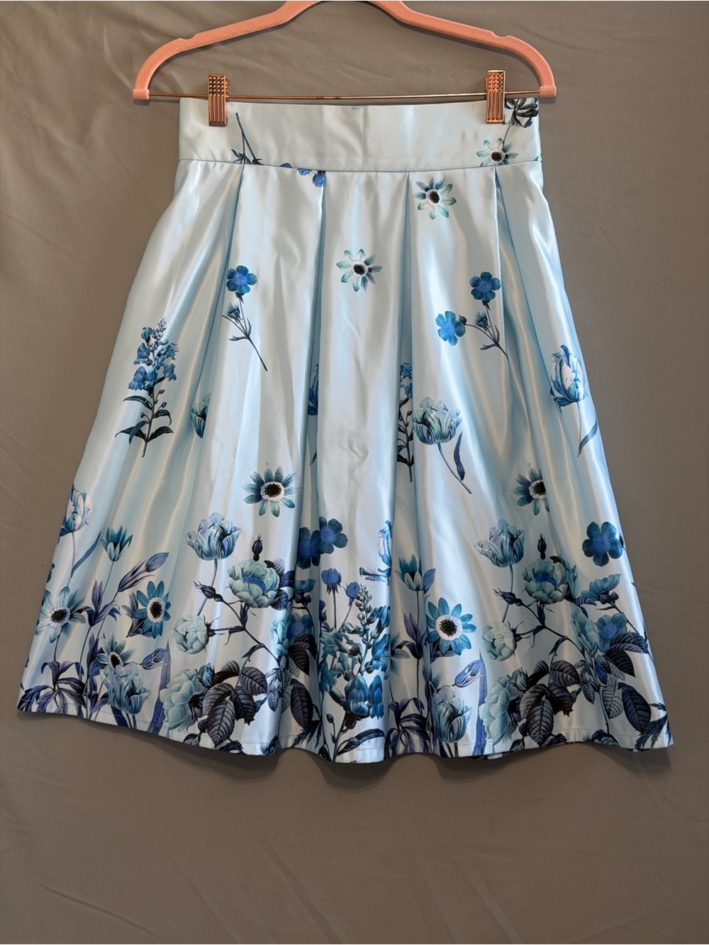 Glare Womens A-line Floral Pin Up Skirt Size M Blue Pleated Church Swing Dance